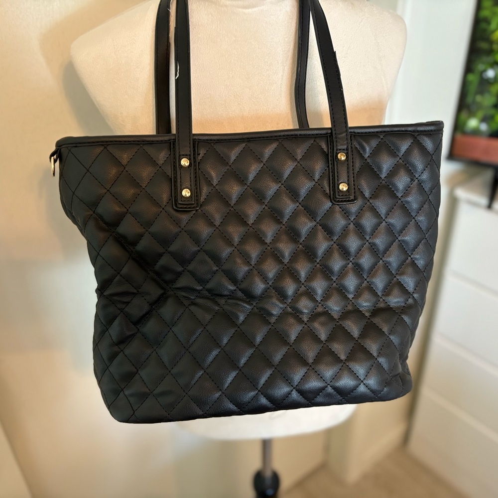 Elegant Black Quilted Tote Bag